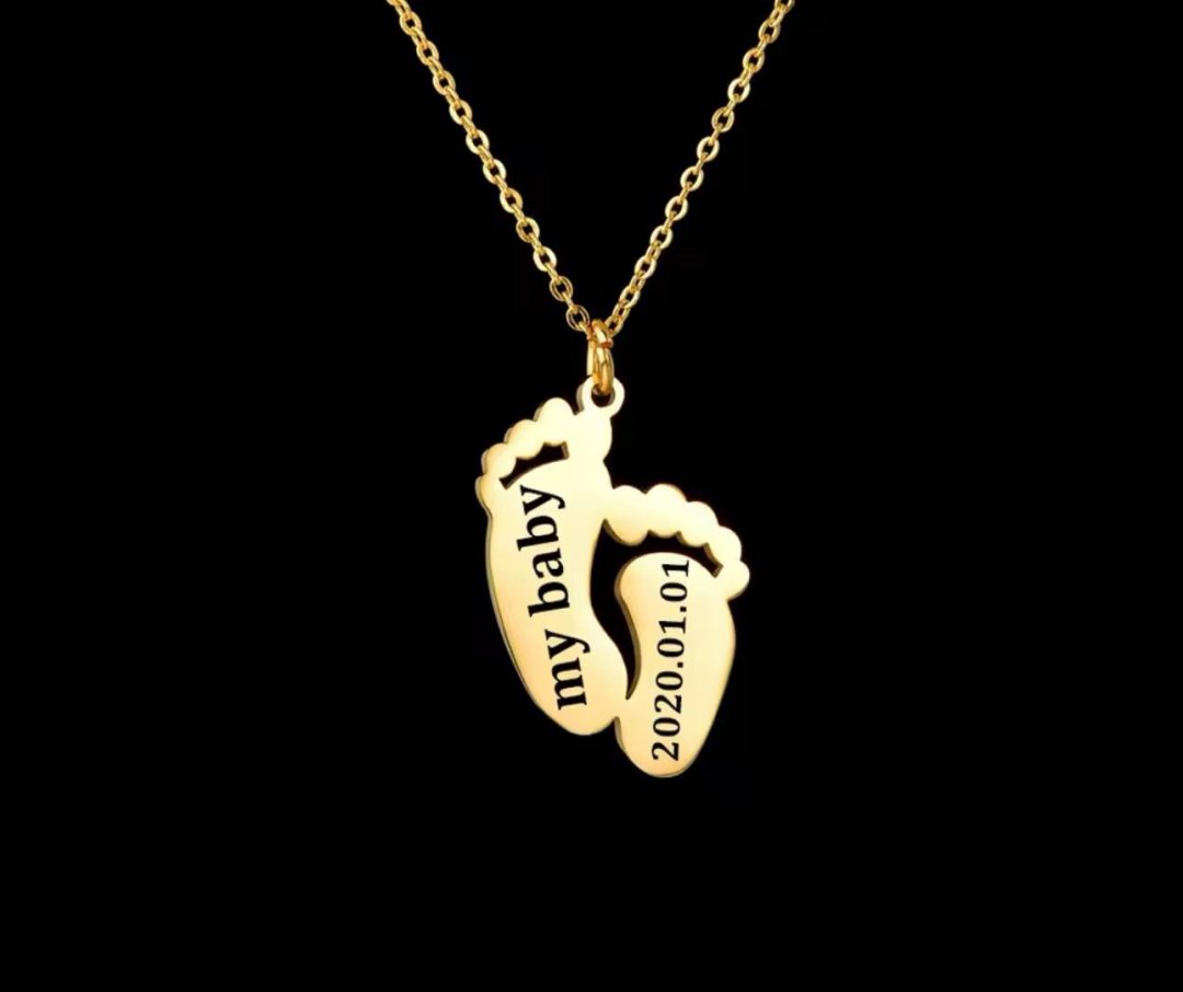 Engraved baby foot necklace