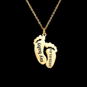 Engraved baby foot necklace