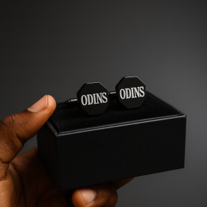 Engraved black hexagon cufflinks