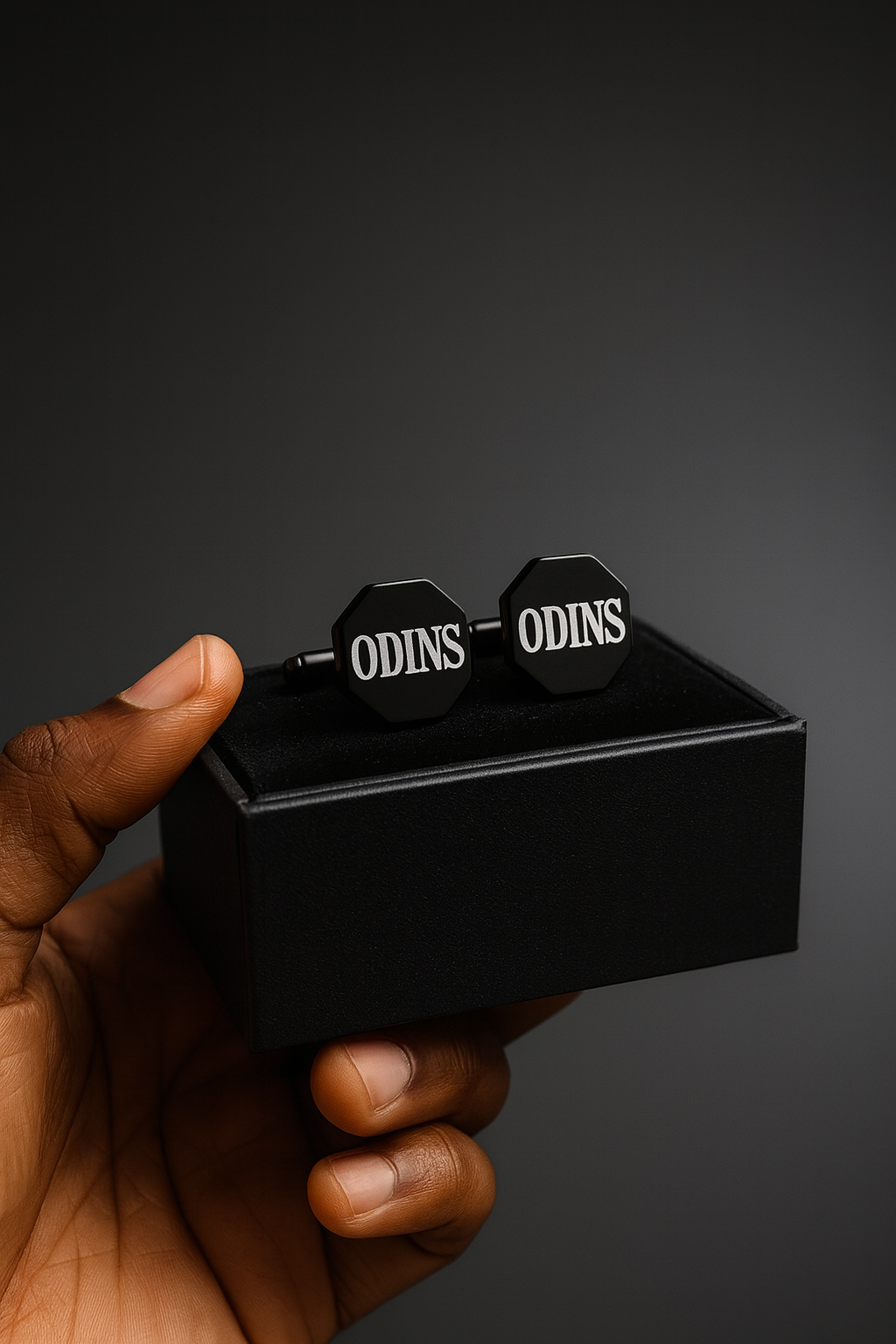 Engraved black hexagon cufflinks - Image 2