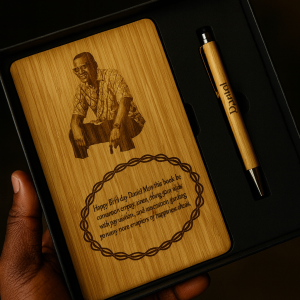 Engraved picture wooden book and pen set