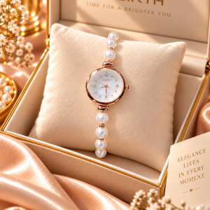 Rebirth pearls rose gold white face dropping watch
