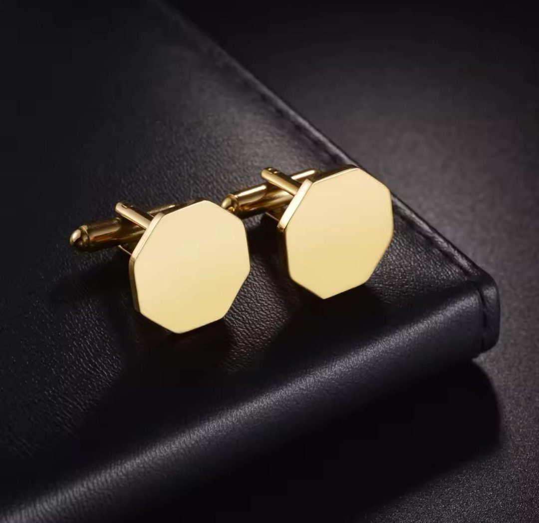 Engraved gold hexagon cufflinks