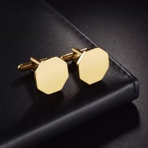 Engraved gold hexagon cufflinks