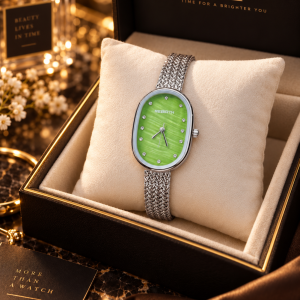 Rebirth silver green face oval watch