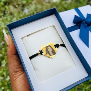Engraved picture & text drawstring bracelet