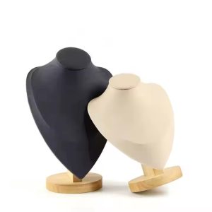 Wooden black leather neck mannequin