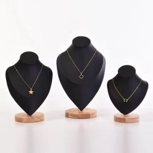 Wooden black leather neck mannequin