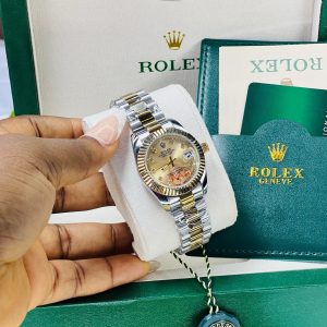 Two toned Rolex gold face  watch with exact box and bag!