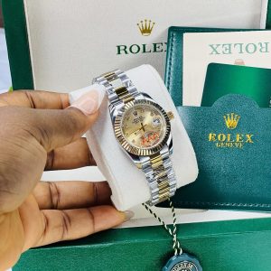 Two toned Rolex gold face  watch with exact box and bag!