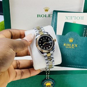 Two toned Rolex black face  watch with exact box and bag!