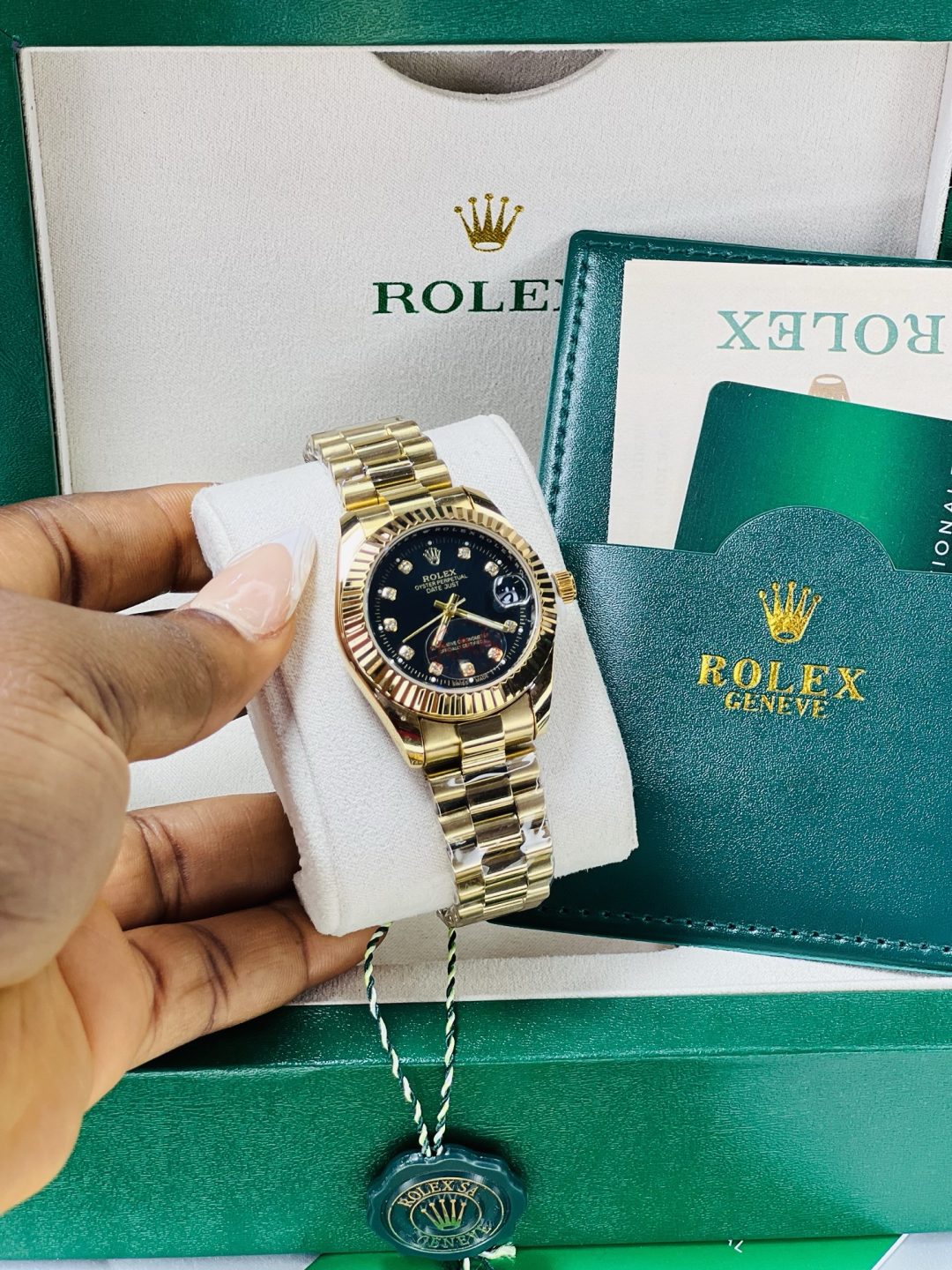 Rolex Gold black face  watch with exact box and bag! - Image 2