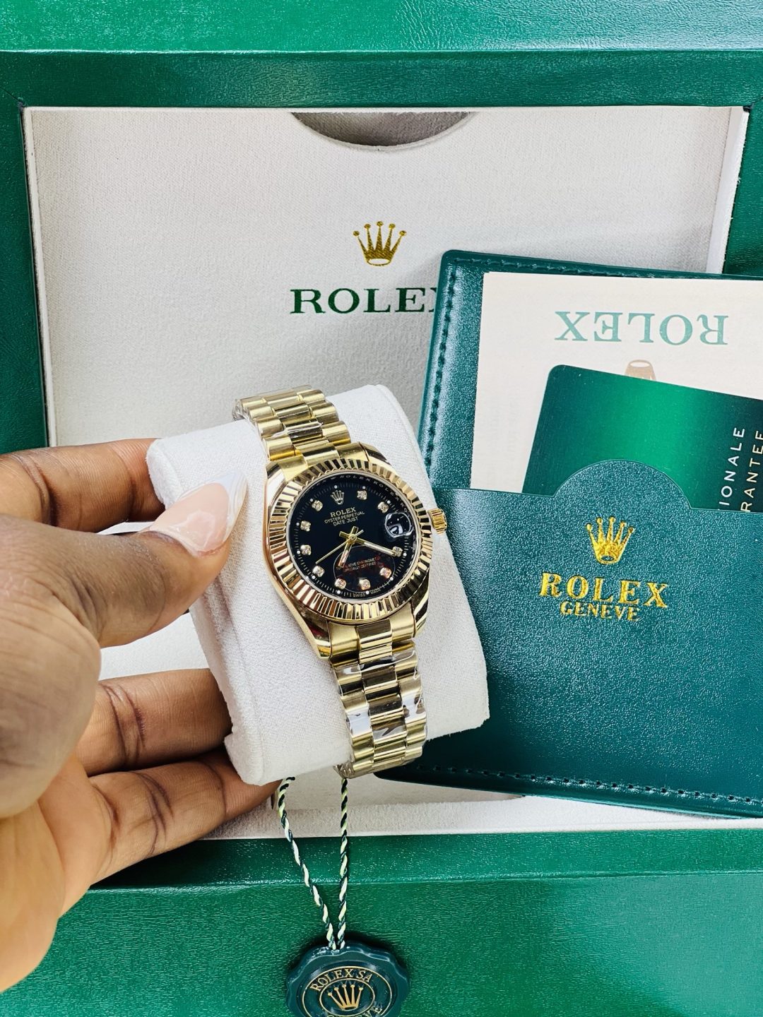 Rolex Gold black face  watch with exact box and bag! - Image 3