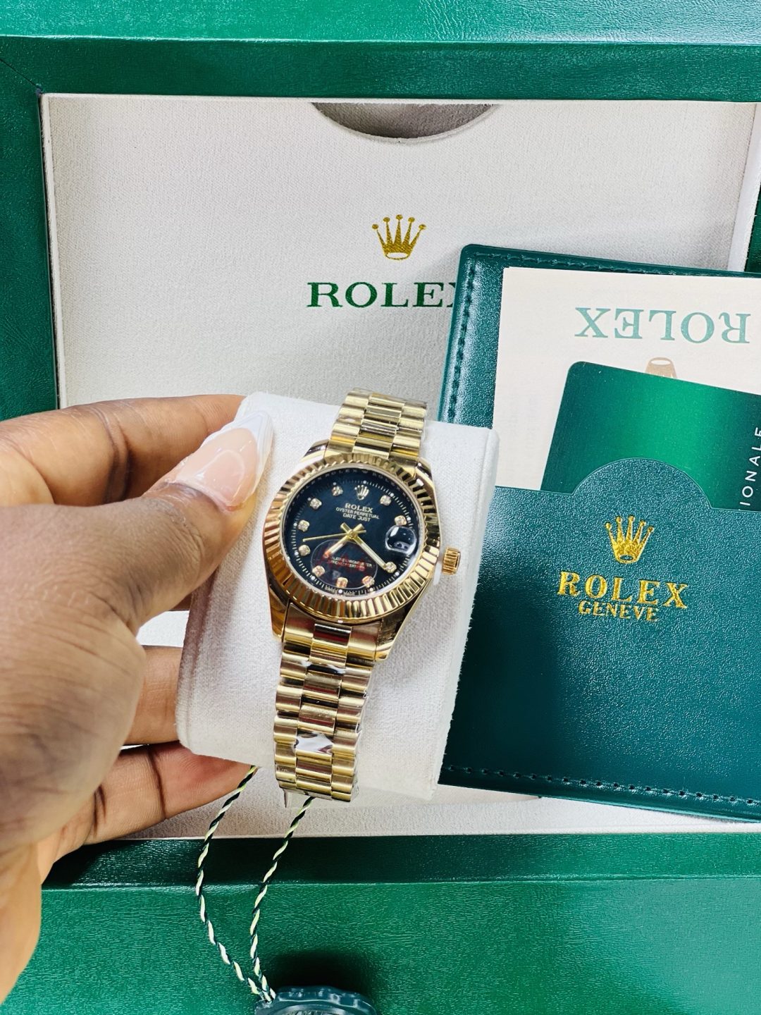 Rolex Gold black face  watch with exact box and bag! - Image 5