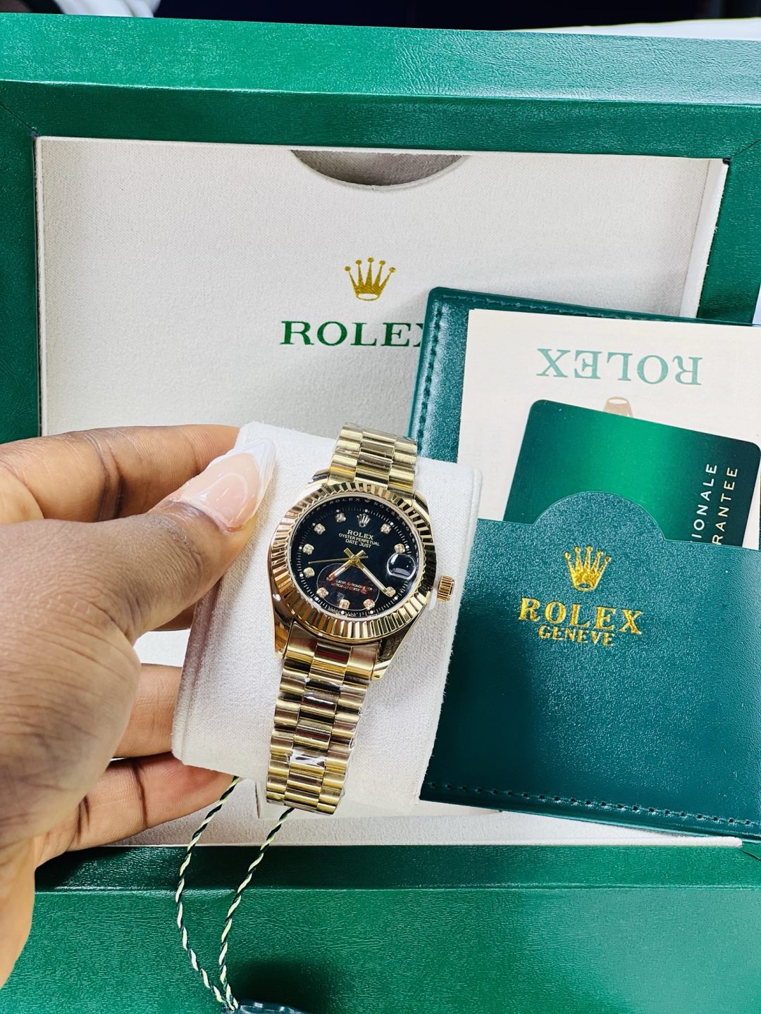Rolex Gold black face  watch with exact box and bag! - Image 4
