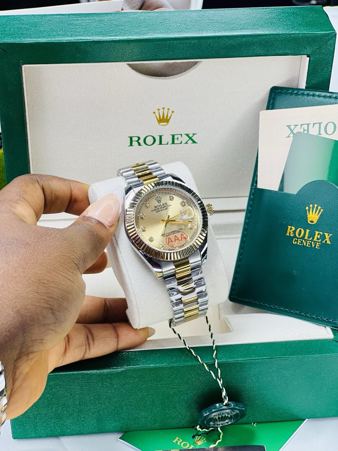 Rolex two toned oysters male watch with exact box and bag! - Image 5