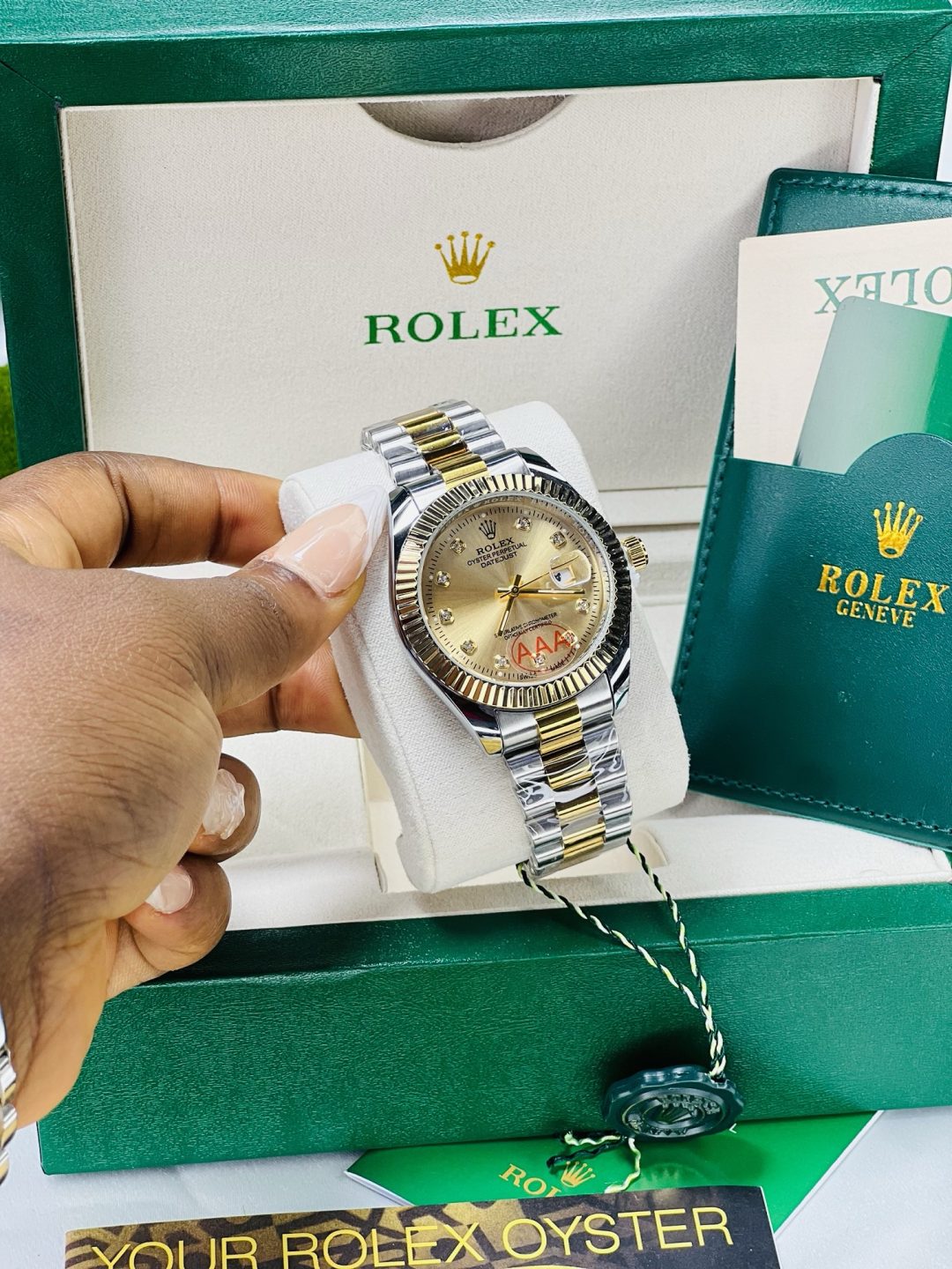 Rolex two toned oysters male watch with exact box and bag!