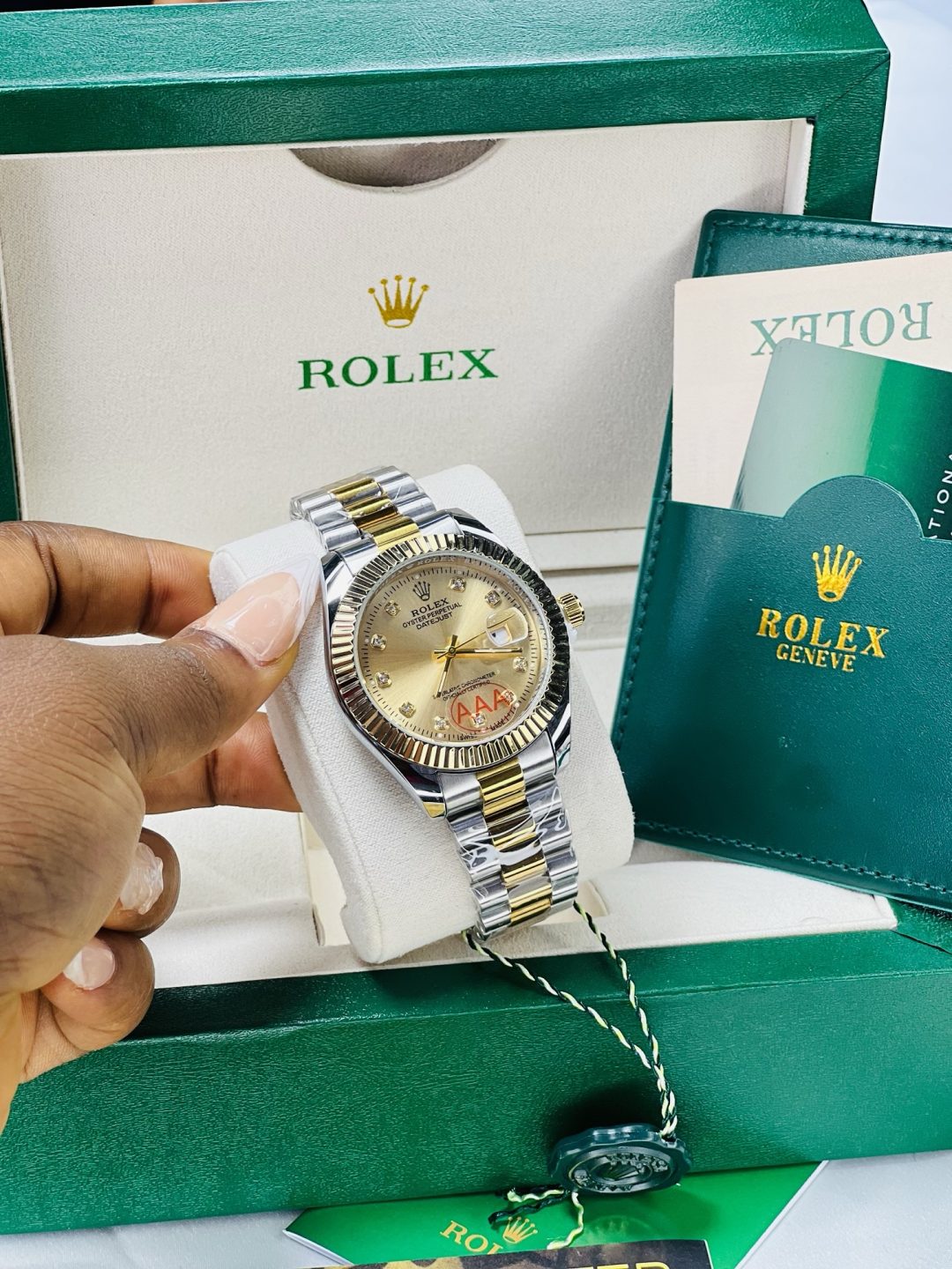 Rolex two toned oysters male watch with exact box and bag! - Image 4