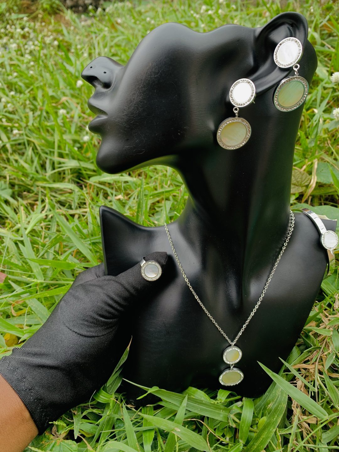 Silver/white steel necklace set 019 - Image 5