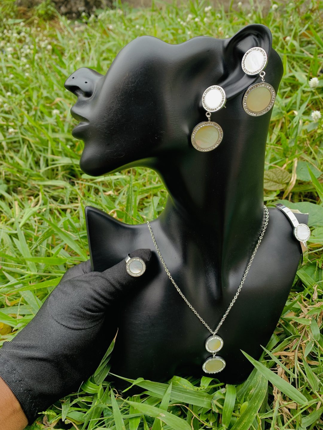 Silver/white steel necklace set 019 - Image 3