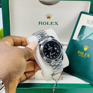 Rolex silver black face oysters male watch with exact box and bag!