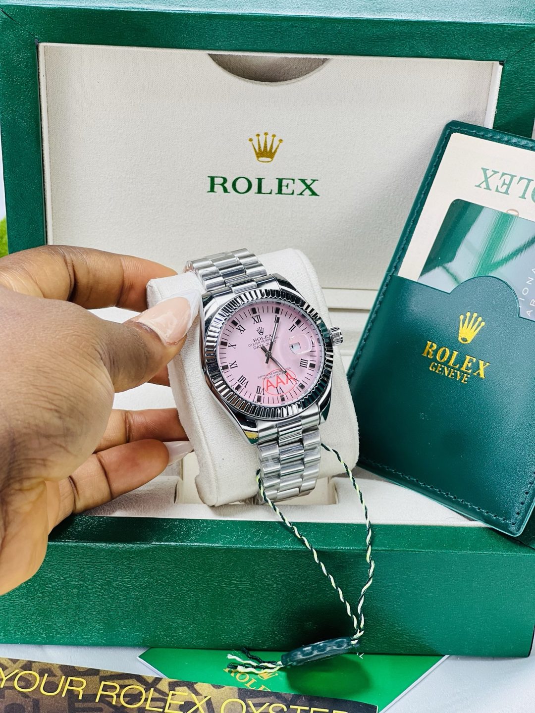 Rolex silver pink face oysters male watch no box!