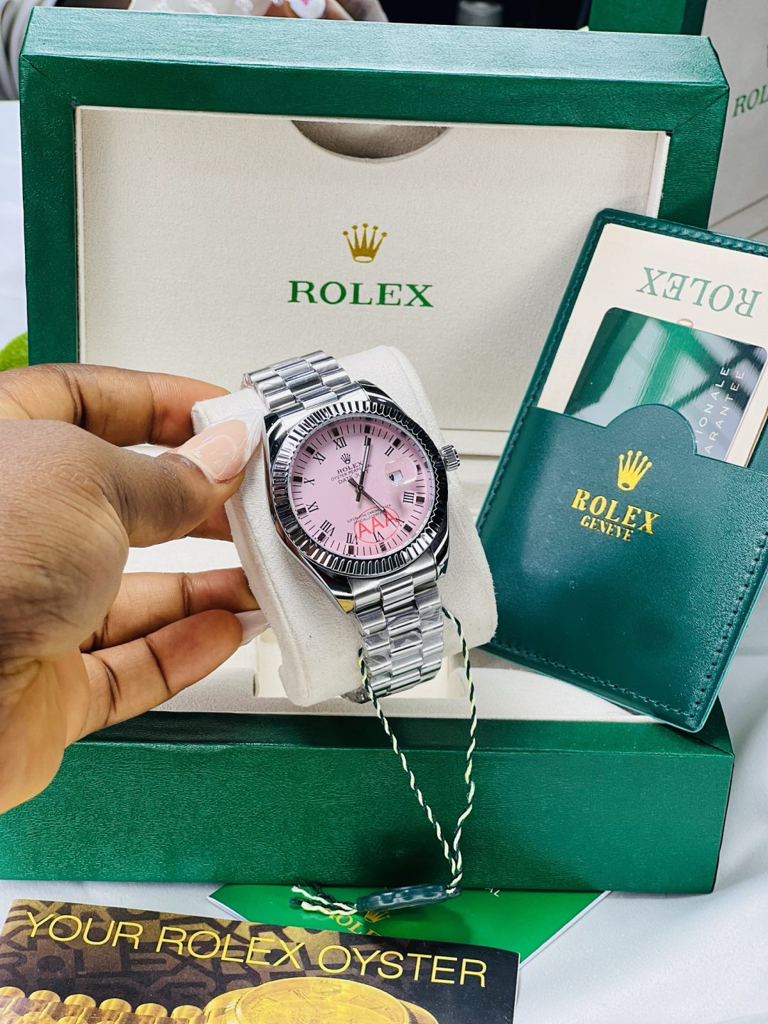 Rolex silver pink face oysters male watch no box! - Image 4