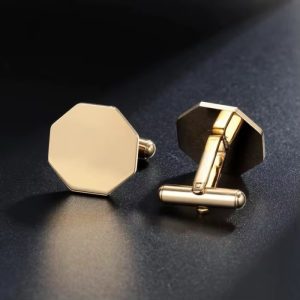 Engraved gold hexagon cufflinks