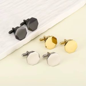 Engraved black hexagon cufflinks