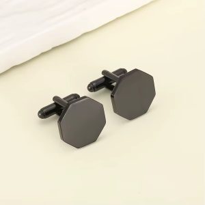 Engraved black hexagon cufflinks