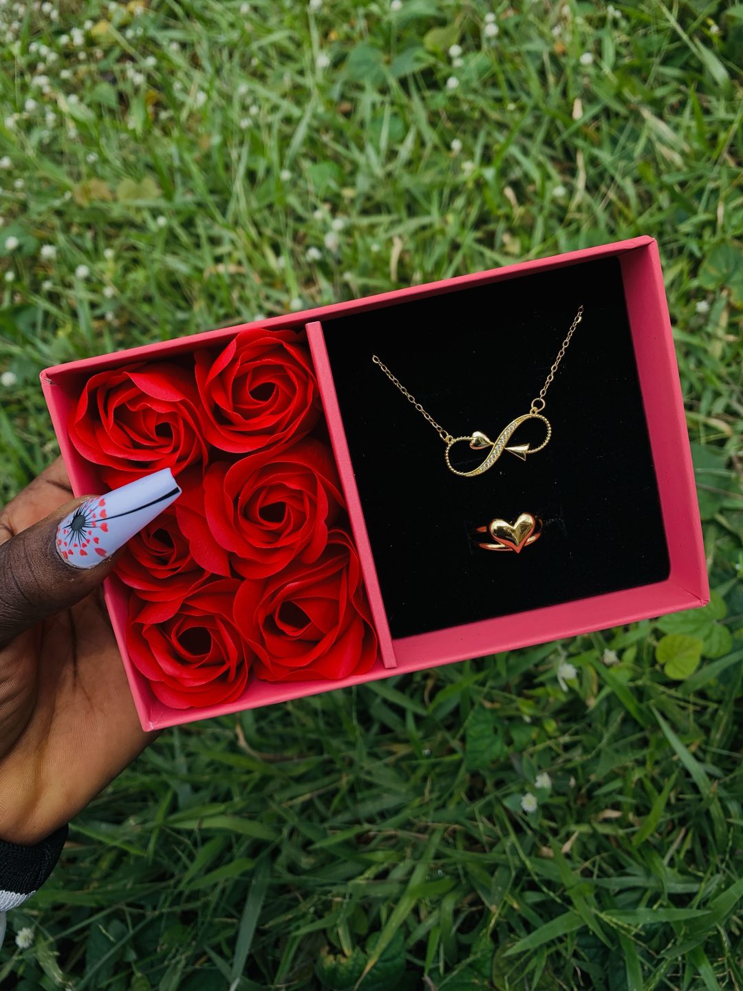 Dainty necklace with ring comes with paper box 009 - Image 2