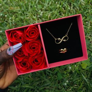 Dainty necklace with ring comes with paper box 009