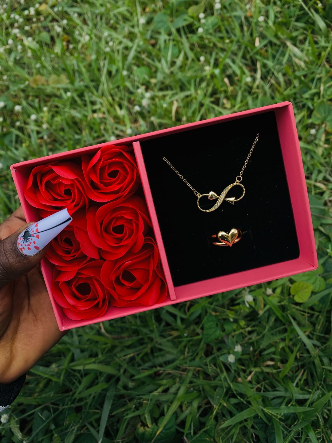 Dainty necklace with ring comes with paper box 009 - Image 3