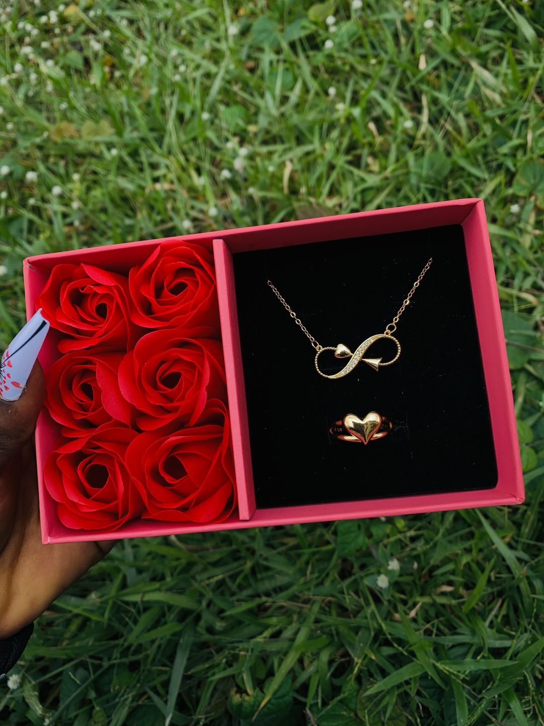Dainty necklace with ring comes with paper box 009 - Image 4