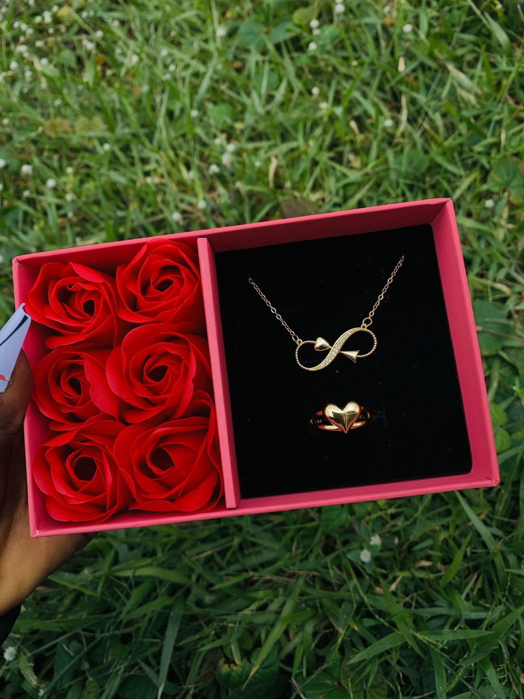 Dainty necklace with ring comes with paper box 009