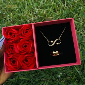 Dainty necklace with ring comes with paper box 009
