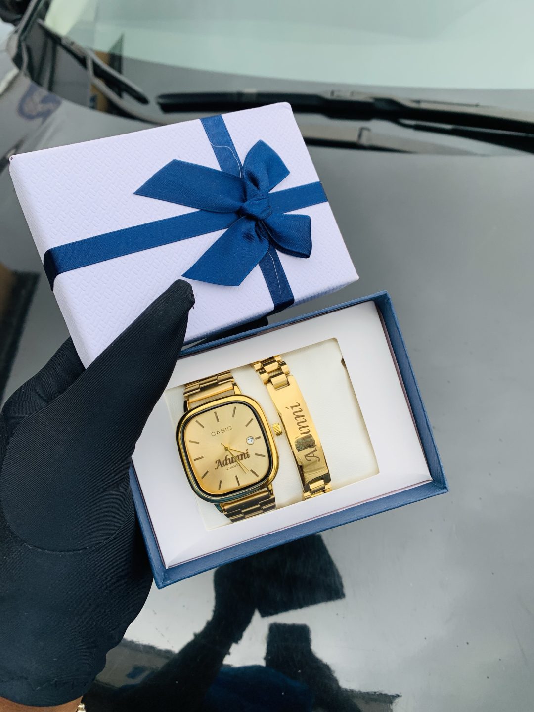 Engraved casio watch and bracelet with exact box