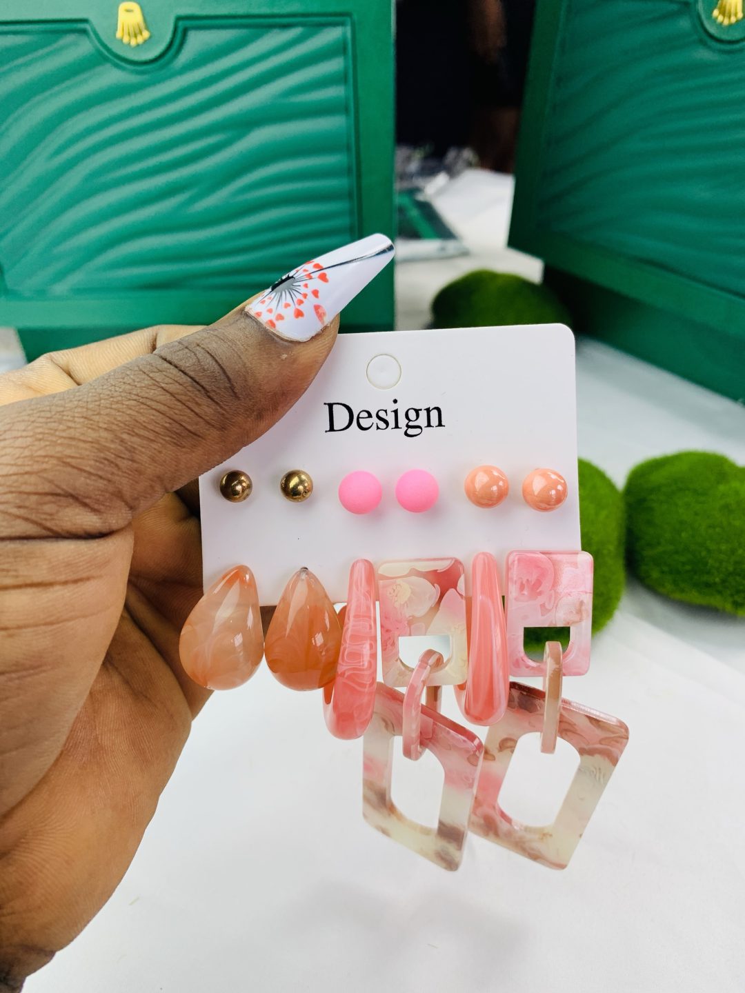 Pink chandelier earring set 008 - Image 4