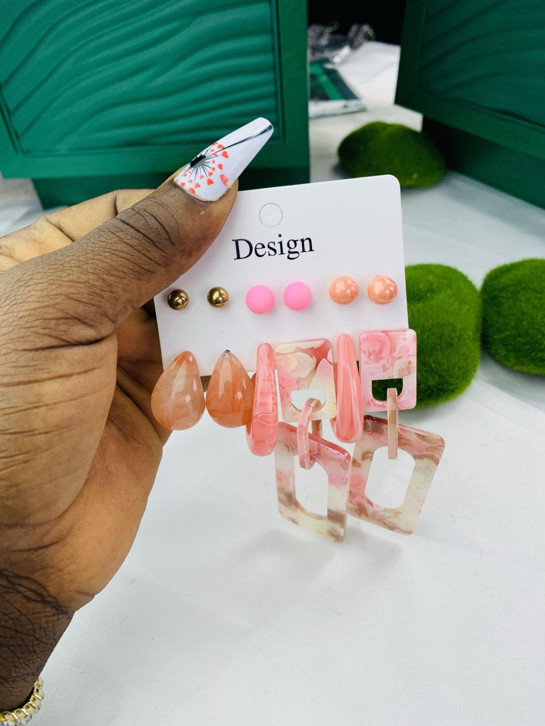 Pink chandelier earring set 008 - Image 3