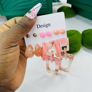 Pink chandelier earring set 008
