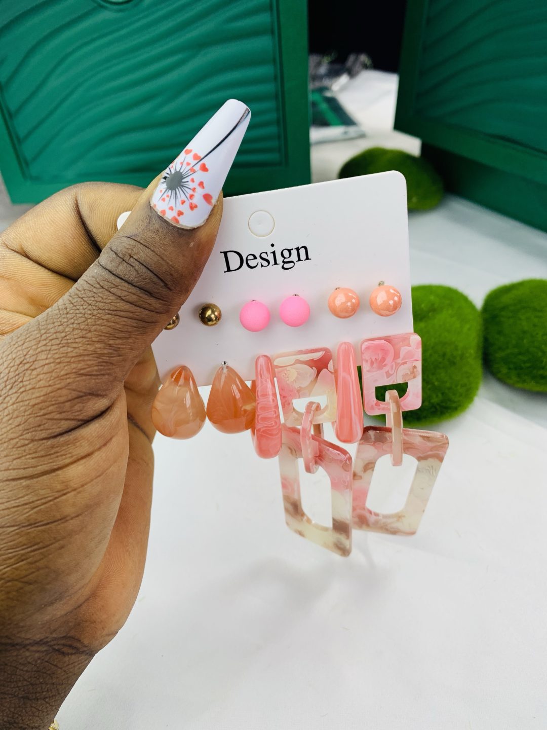 Pink chandelier earring set 008