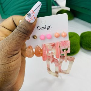 Pink chandelier earring set 008