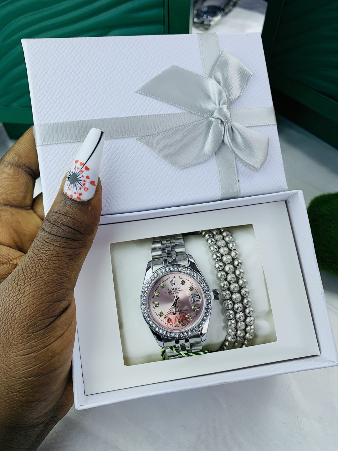 Rolex silver pink stoned face with exact box - Image 5