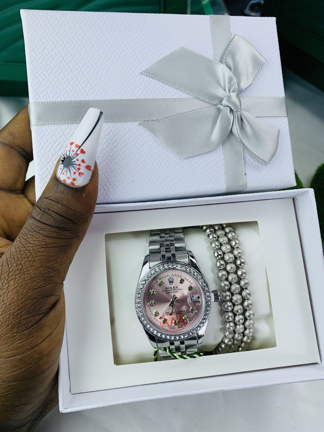 Rolex silver pink stoned face with exact box - Image 3