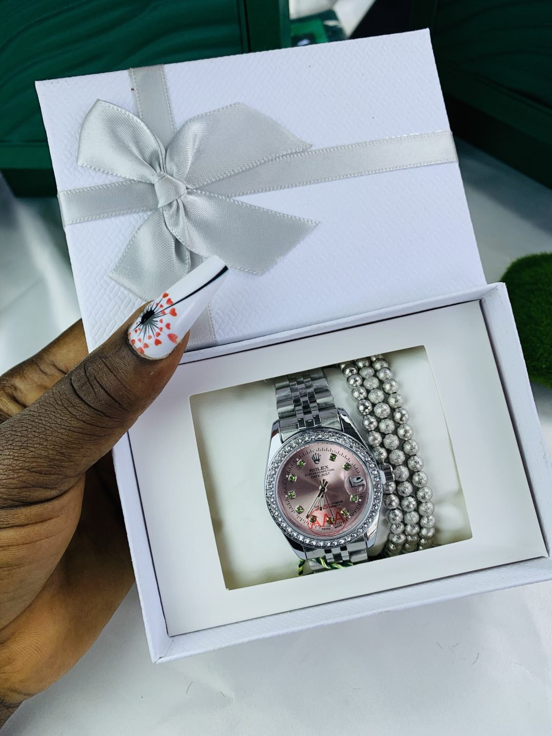 Rolex silver pink stoned face with exact box - Image 2