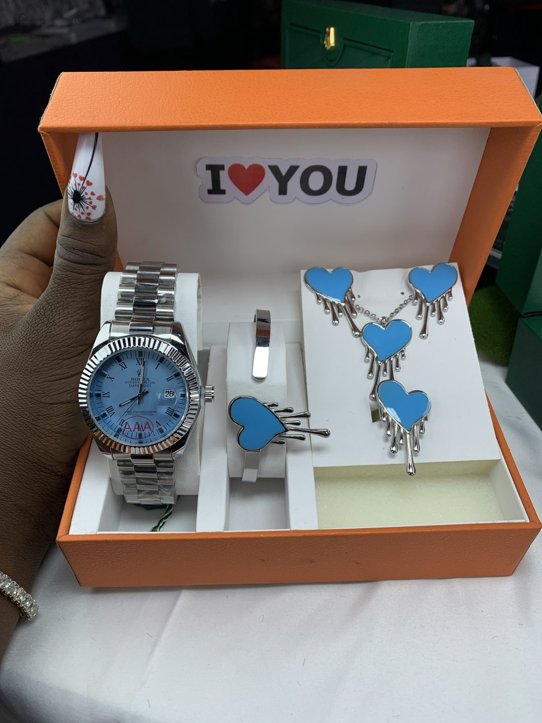 Rolex silver blue face combo comes with big paper box - Image 3