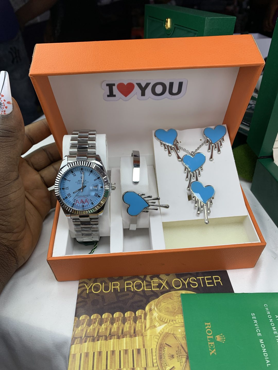 Rolex silver blue face combo comes with big paper box - Image 2