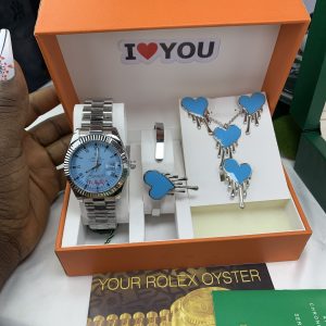 Rolex silver blue face combo comes with big paper box