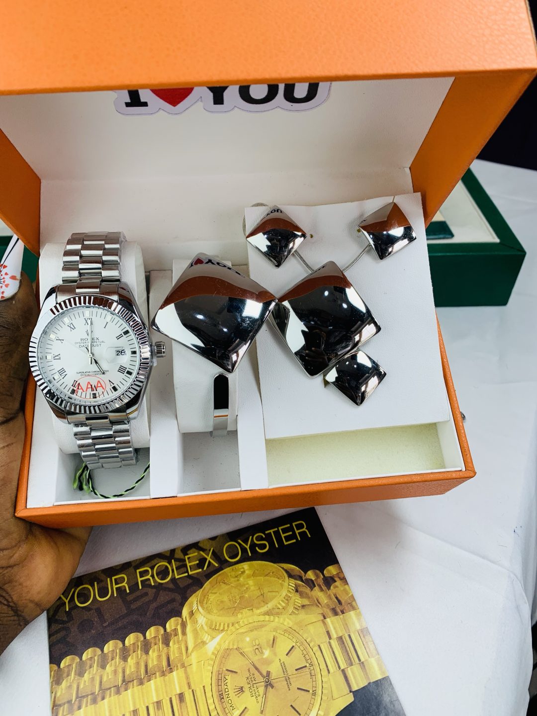Rolex oyster silver face combo comes with big paper box - Image 5