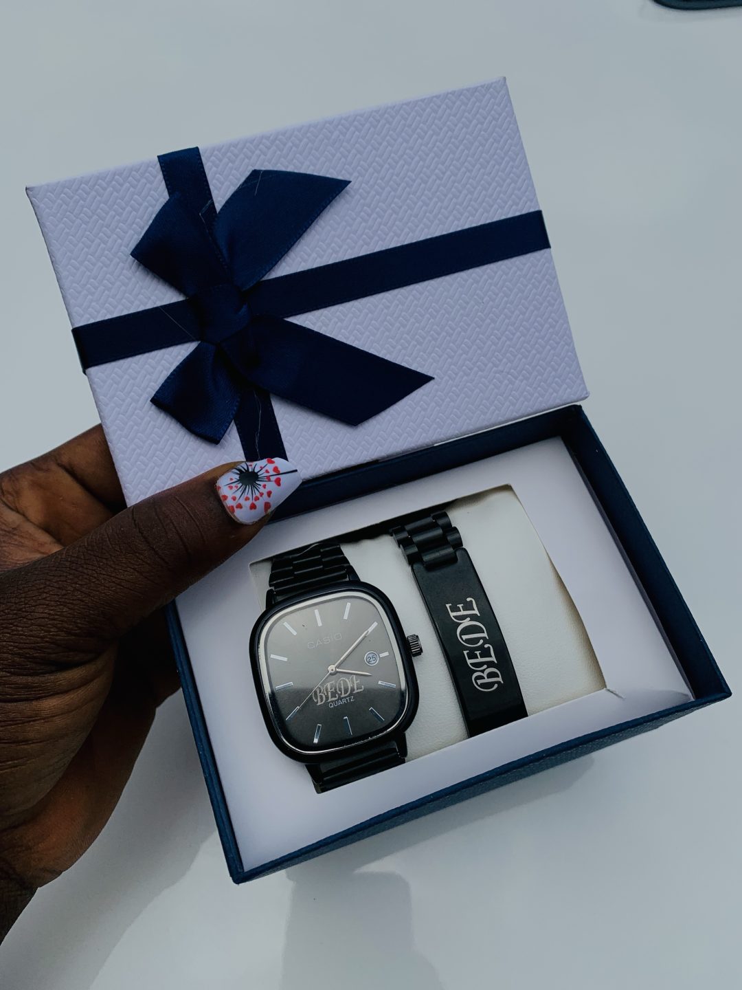 Engraved casio black watch comes with exact box